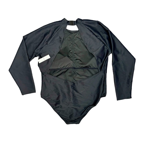 NEW J. Crew Active Ribbed Long Sleeve One Piece Swimsuit Rash Guard Black 22 NWT - Picture 4 of 11